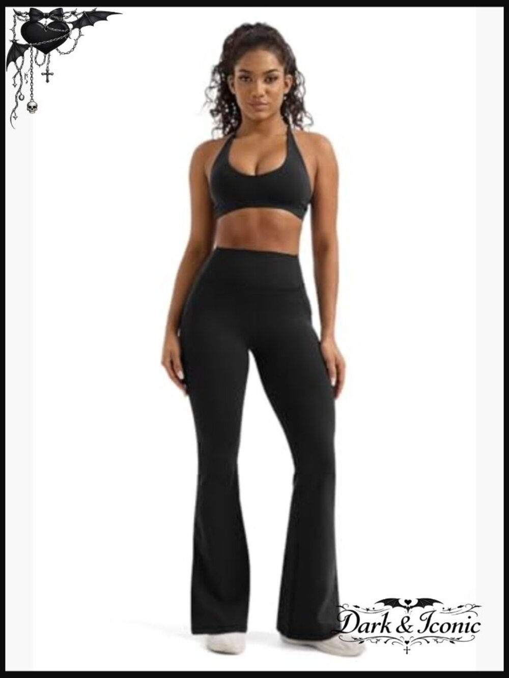 High Waisted Flared Yoga Leggings with Tummy Control & Pockets - Picture 3 of 7